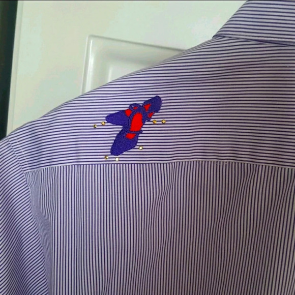 Red Hat Society Purple & White Stripes with Appliques / Bling Button Down Shirt - Picture 10 of 13